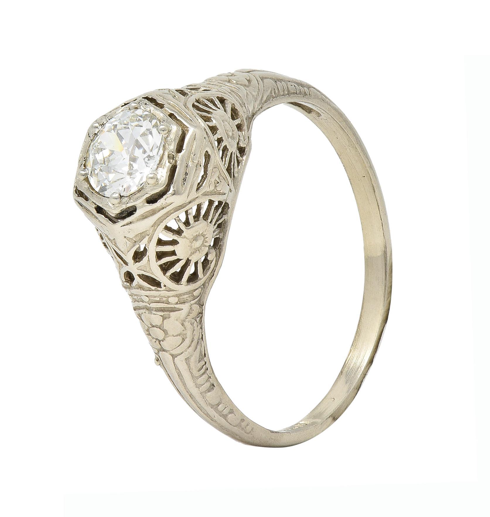 Art Deco 0.51 CTW Old European Cut Diamond 14 Karat White Gold Engagement Ring 5
