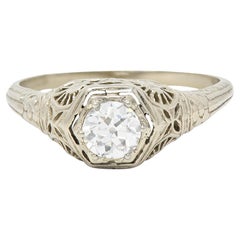 Art Deco 0.51 CTW Old European Cut Diamond 14 Karat White Gold Engagement Ring