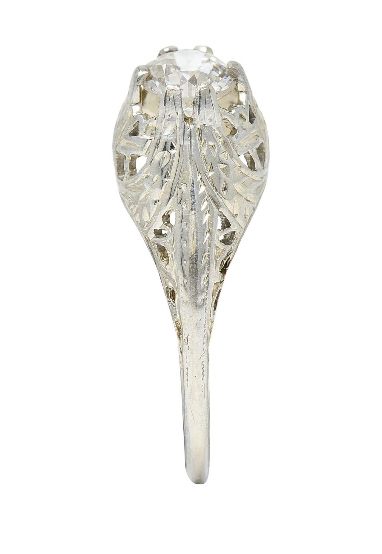 Art Deco 0.52 Carat Diamond 18 Karat White Gold Foliate Engagement Ring For Sale 6