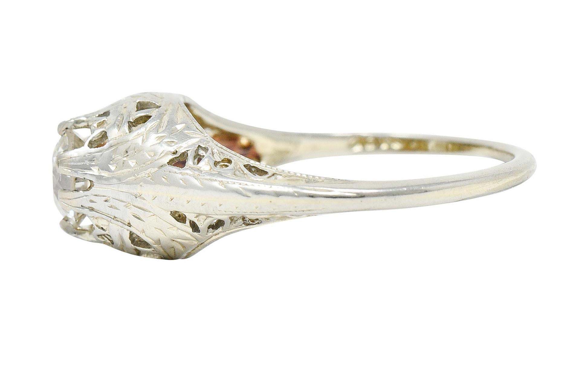 Art Deco 0.52 Carat Diamond 18 Karat White Gold Foliate Engagement Ring For Sale 1