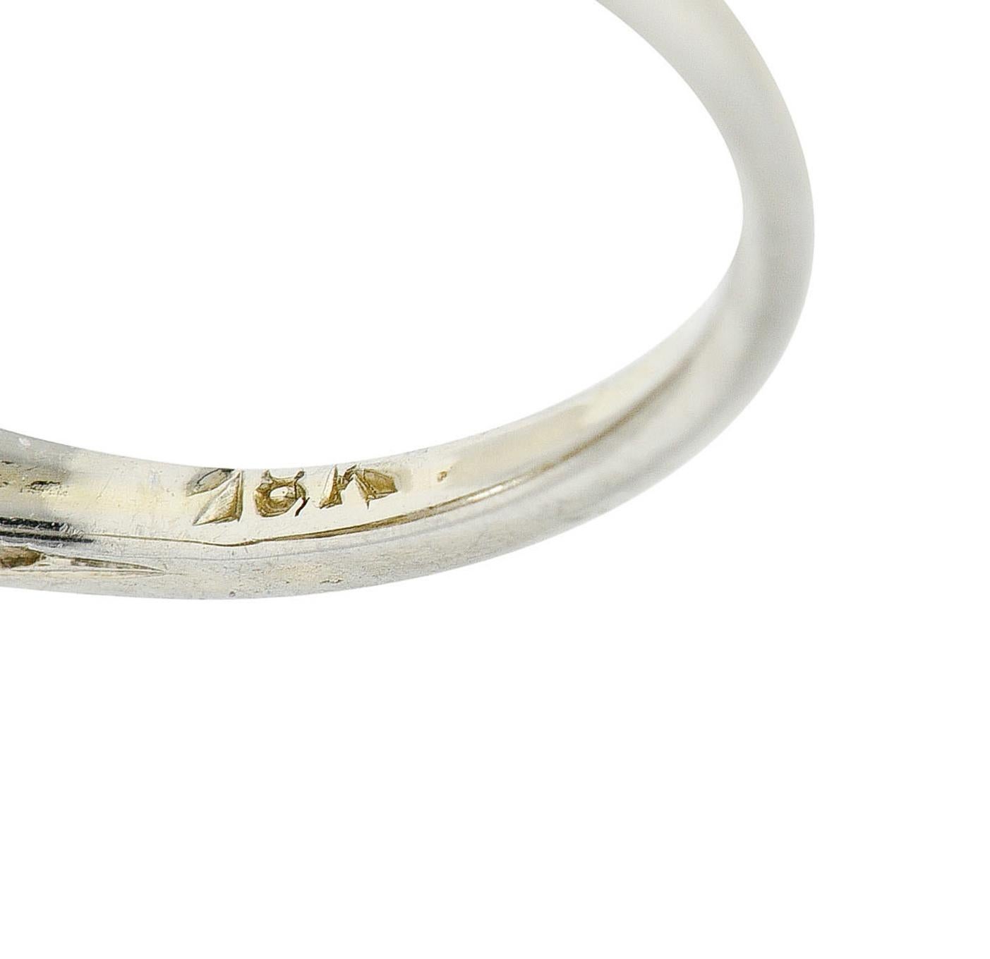 Art Deco 0.52 Carat Diamond 18 Karat White Gold Foliate Engagement Ring For Sale 3