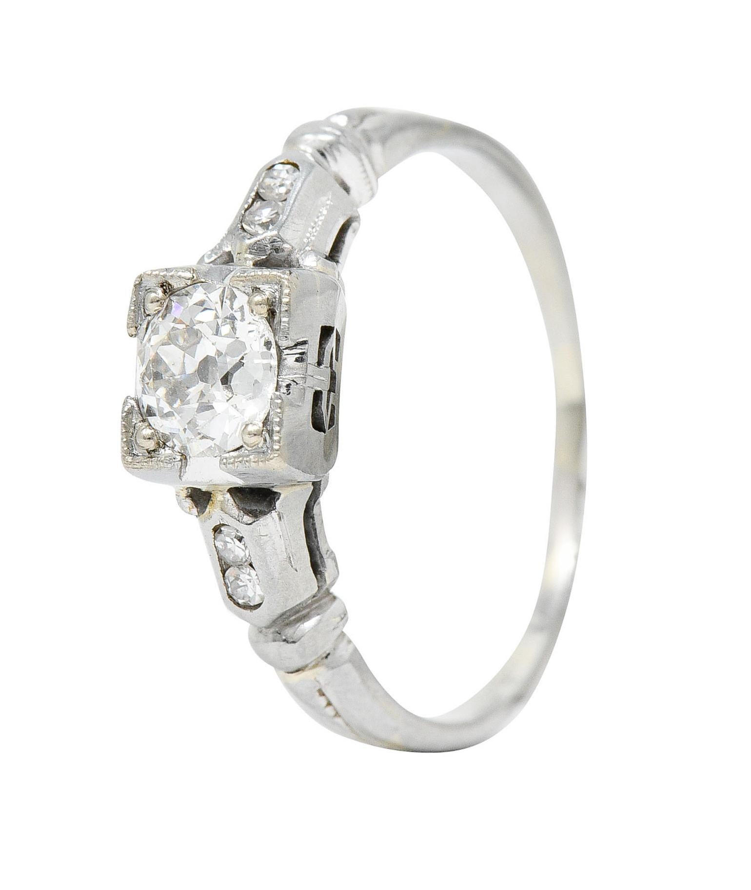 Art Deco 0.52 Carat Diamond 18 Karat White Gold Lotus Engagement Ring For Sale 5