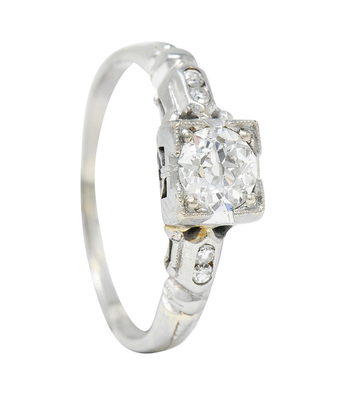 Art Deco 0.52 Carat Diamond 18 Karat White Gold Lotus Engagement Ring For Sale 6