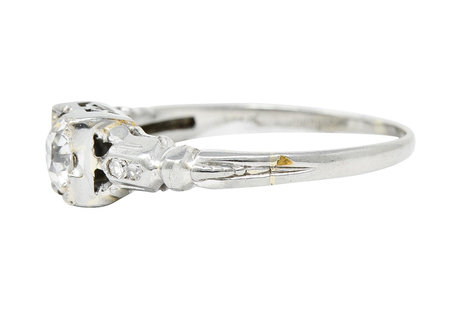 Women's or Men's Art Deco 0.52 Carat Diamond 18 Karat White Gold Lotus Engagement Ring For Sale