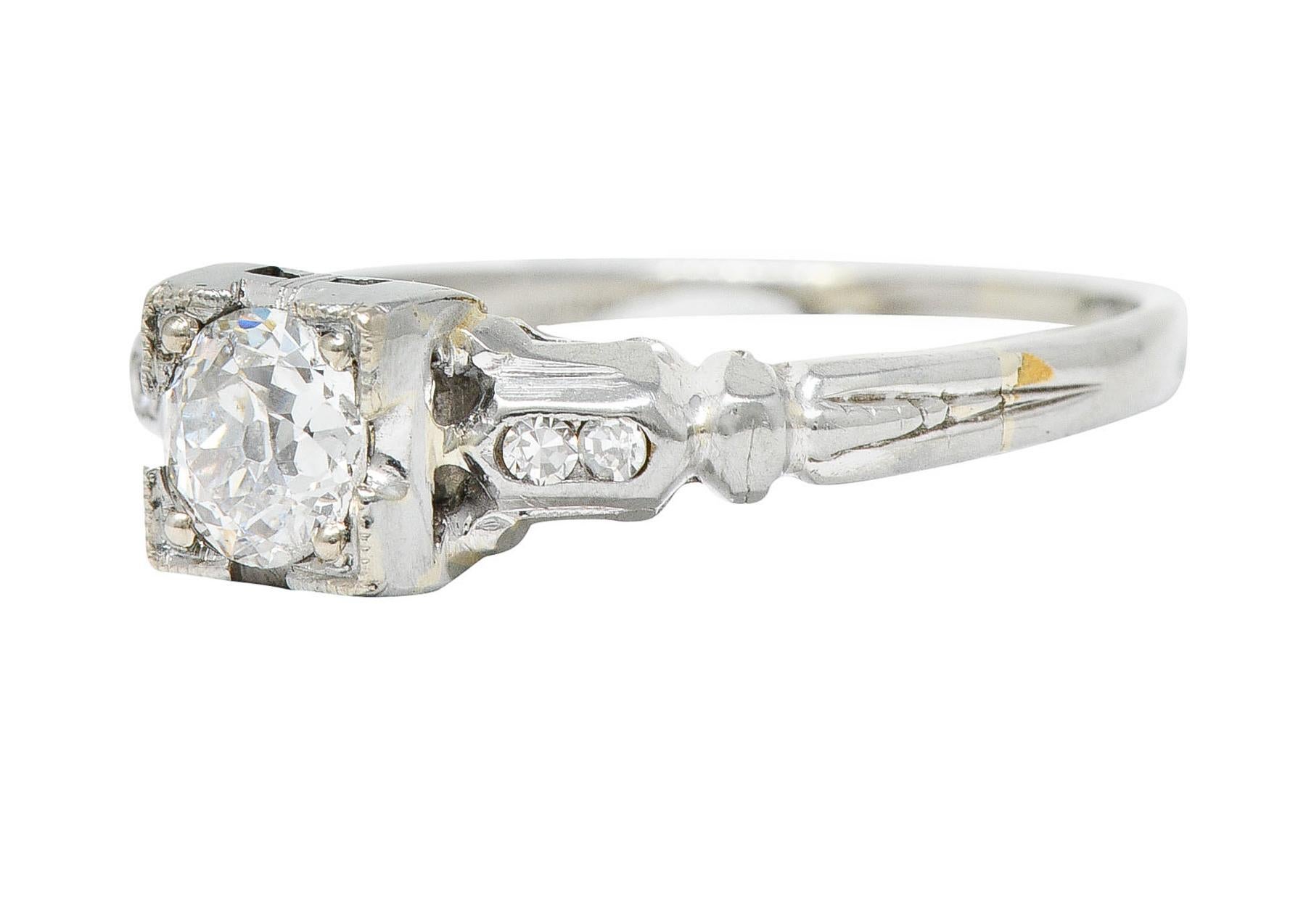 Art Deco 0.52 Carat Diamond 18 Karat White Gold Lotus Engagement Ring For Sale 1