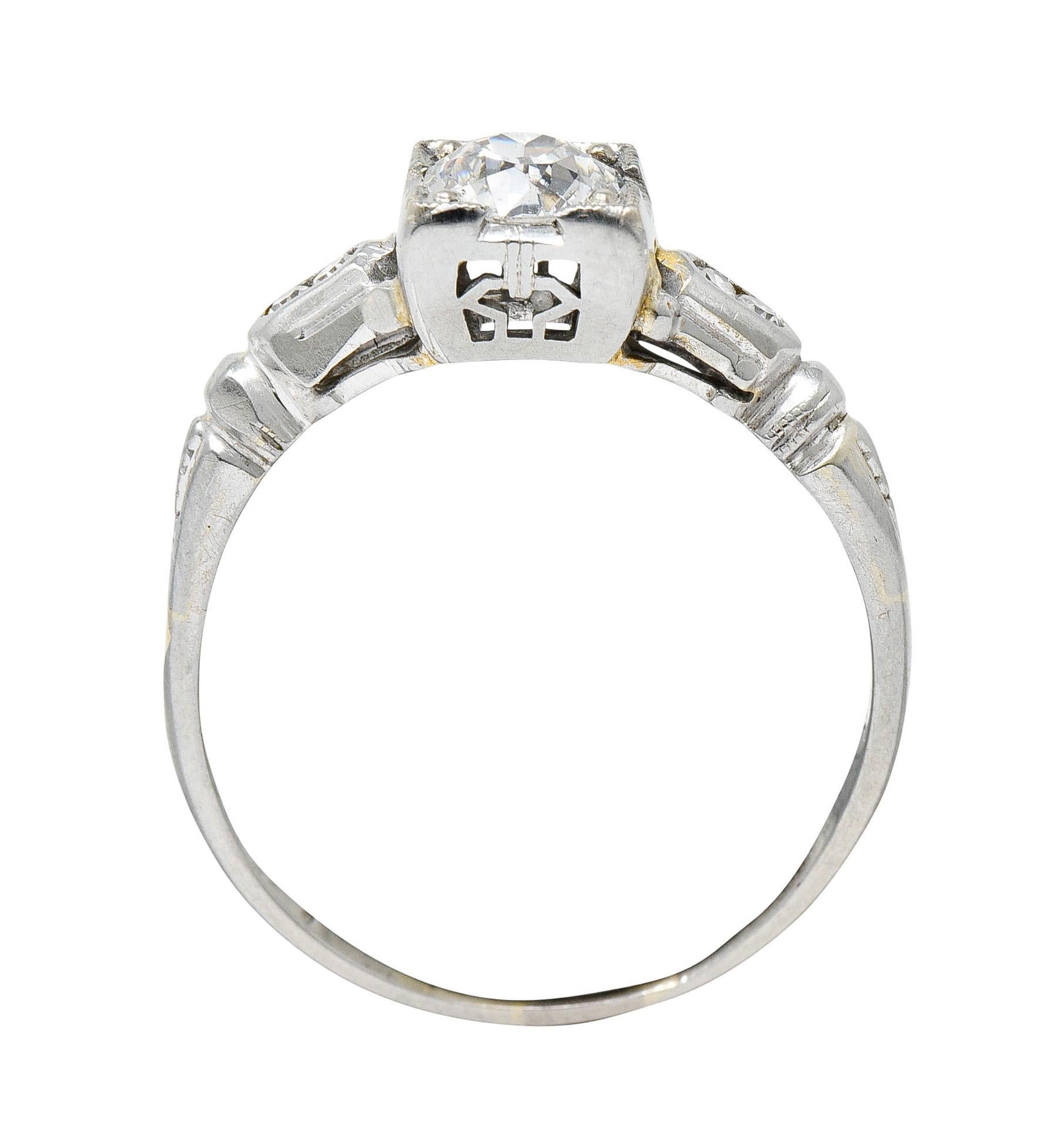 Art Deco 0.52 Carat Diamond 18 Karat White Gold Lotus Engagement Ring For Sale 3