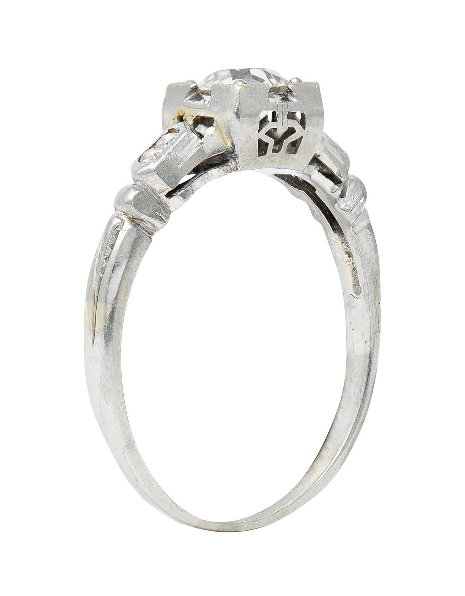 Art Deco 0.52 Carat Diamond 18 Karat White Gold Lotus Engagement Ring For Sale 4