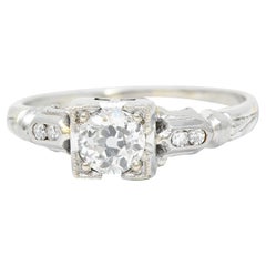 Vintage Art Deco 0.52 Carat Diamond 18 Karat White Gold Lotus Engagement Ring