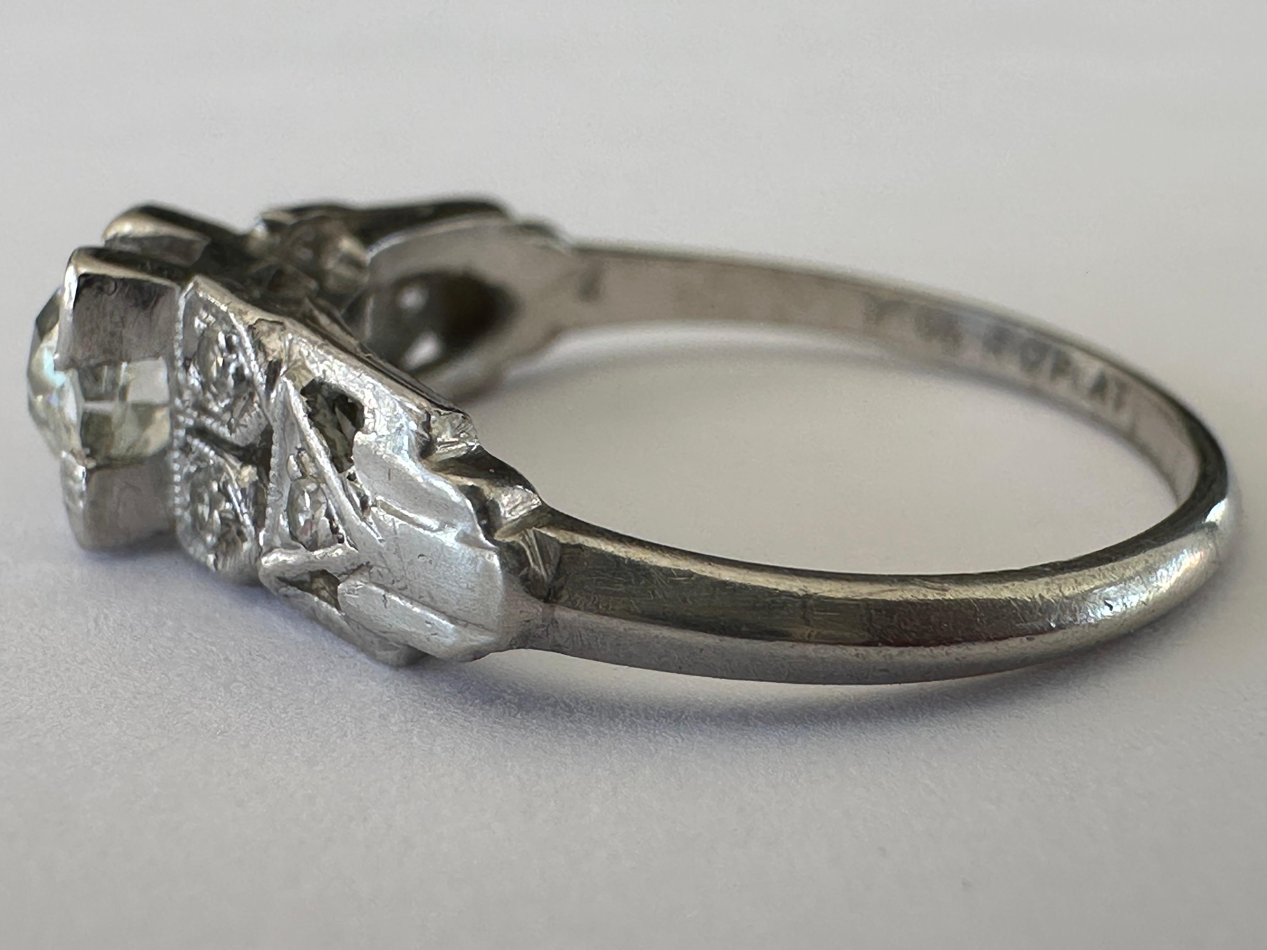 Old European Cut Art Deco 0.52-Carat Diamond Engagement Ring  For Sale