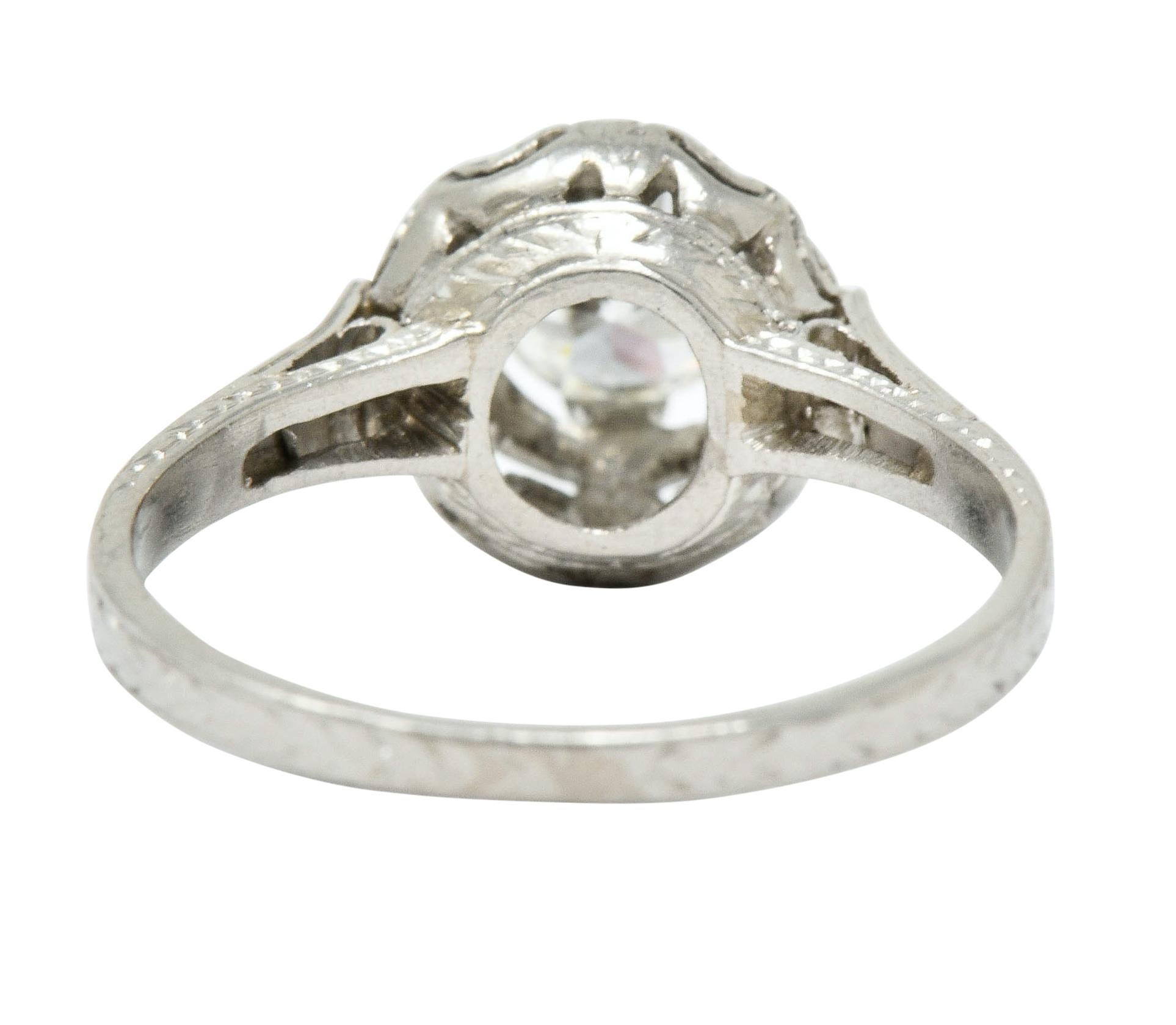 Art Deco 0.52 Carat Diamond Platinum Scrolled Foliate Engagement Ring In Excellent Condition For Sale In Philadelphia, PA