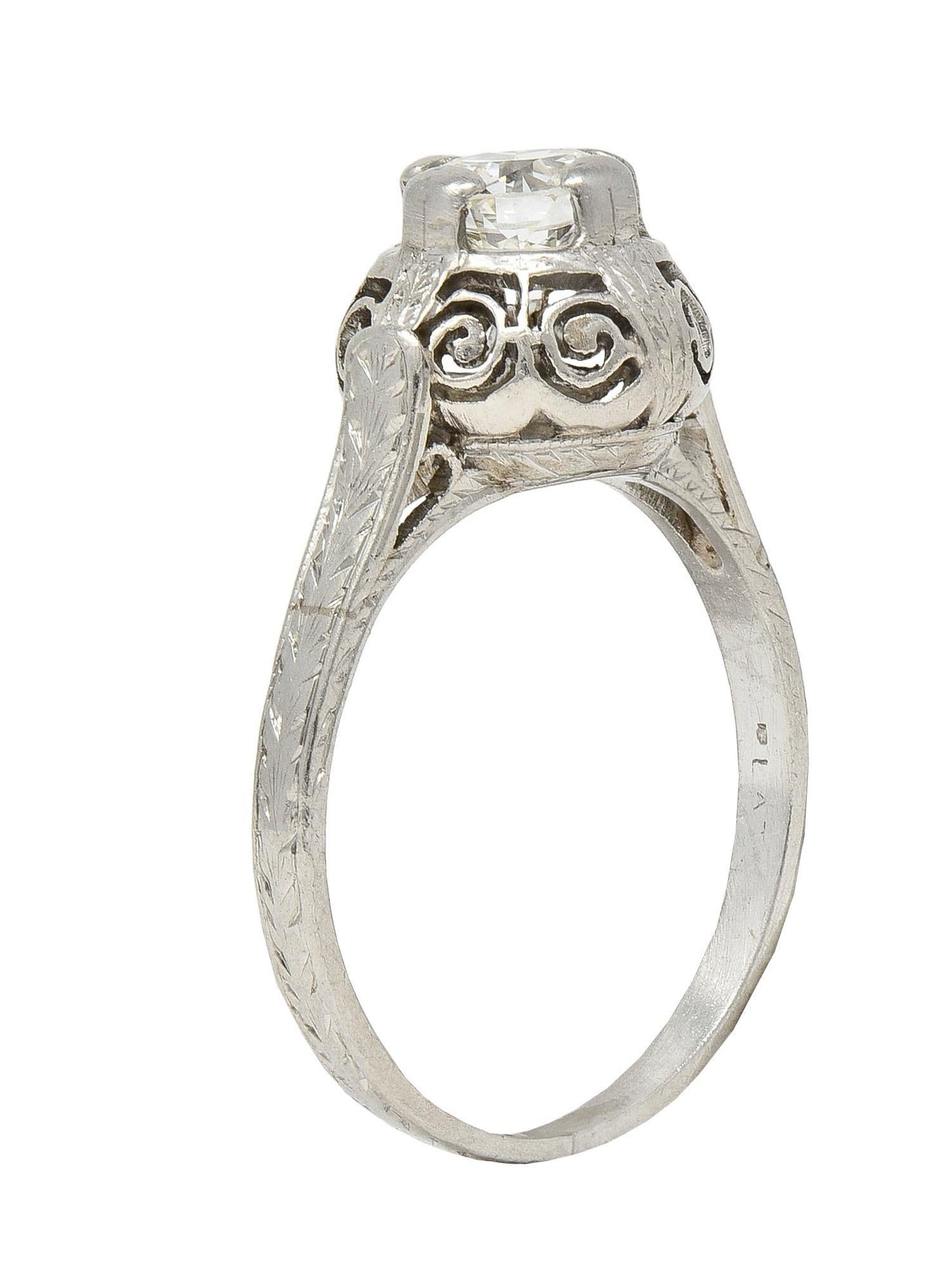 Art Deco 0.52 Carat Diamond Platinum Vintage Scrolled Wheat Engagement Ring For Sale 5