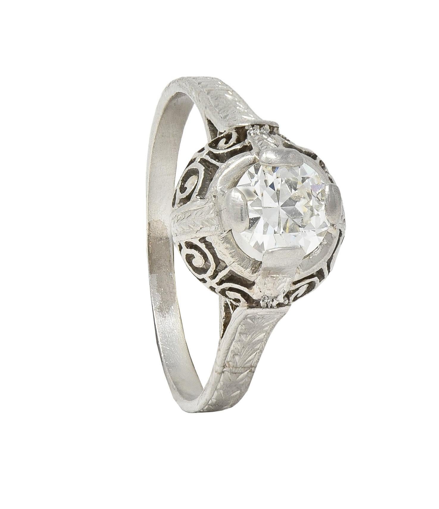 Art Deco 0.52 Carat Diamond Platinum Vintage Scrolled Wheat Engagement Ring For Sale 6