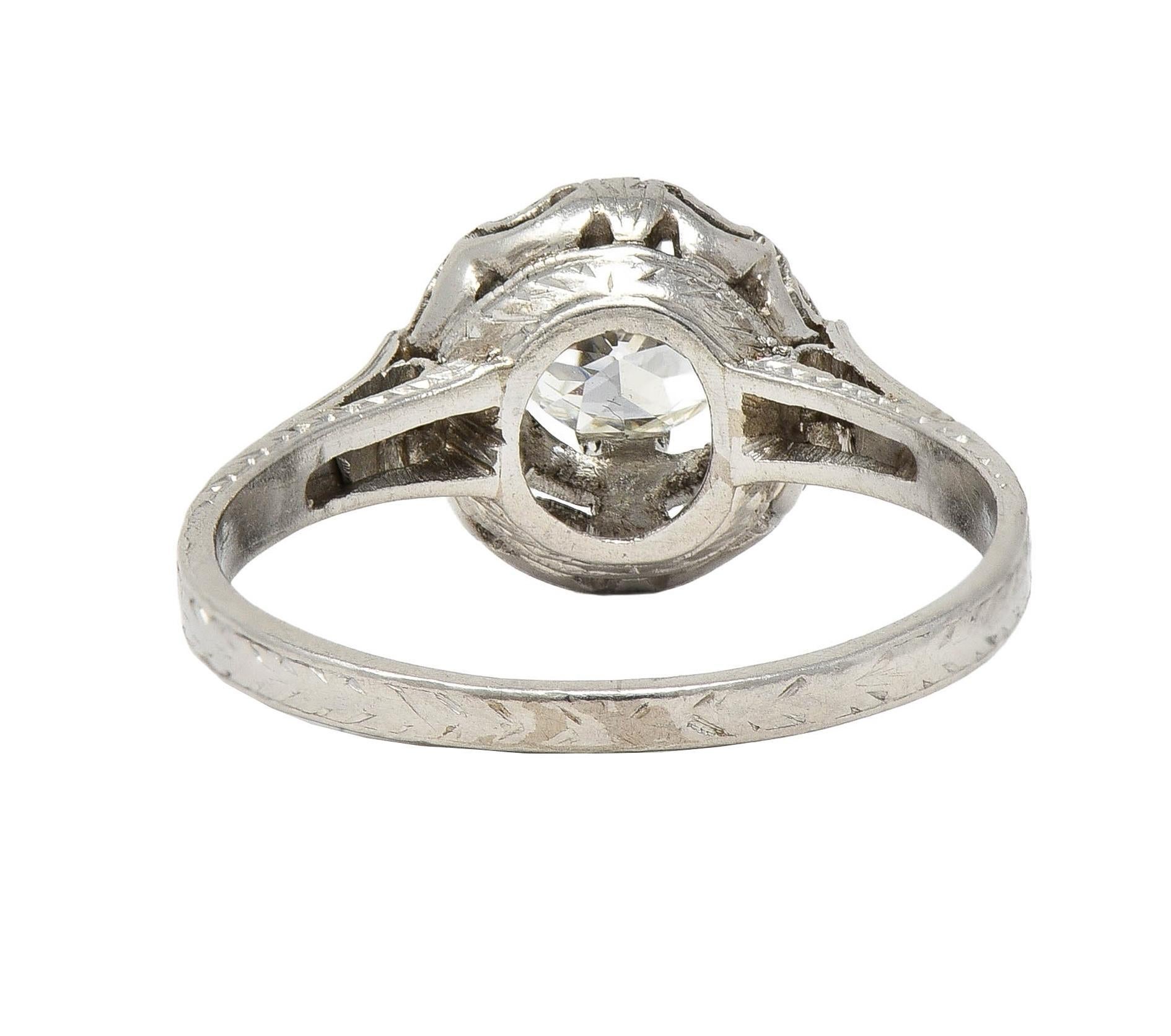 Art Deco 0.52 Carat Diamond Platinum Vintage Scrolled Wheat Engagement Ring In Excellent Condition For Sale In Philadelphia, PA