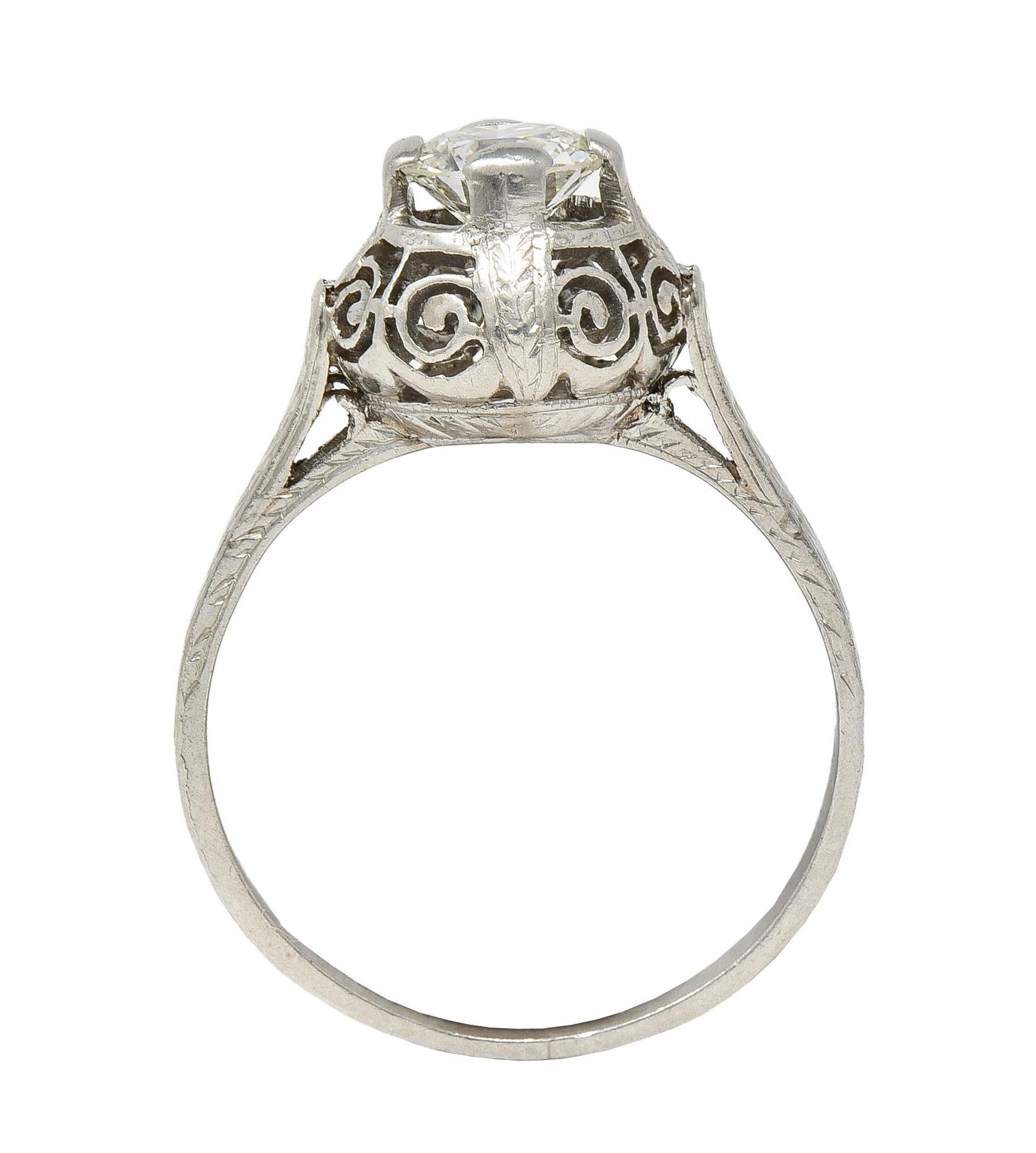 Art Deco 0.52 Carat Diamond Platinum Vintage Scrolled Wheat Engagement Ring For Sale 4