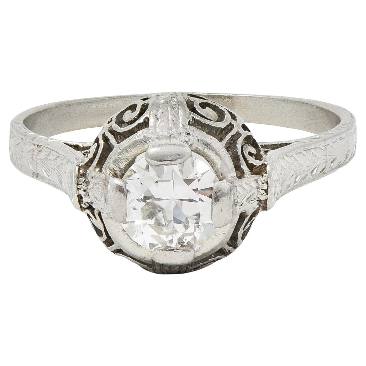 Art Deco 0.52 Carat Diamond Platinum Vintage Scrolled Wheat Engagement Ring
