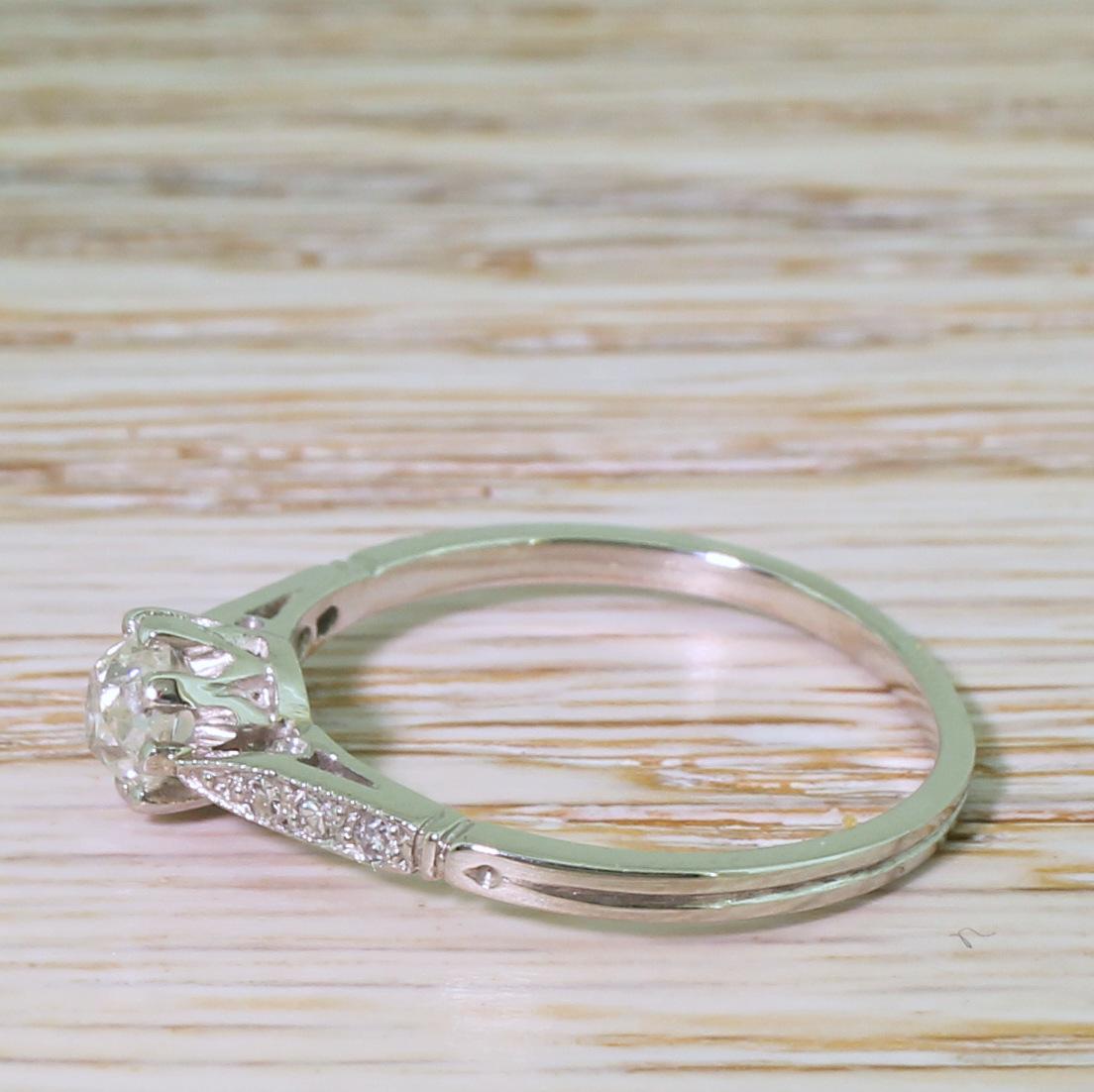 Old Mine Cut Art Deco 0.52 Carat Old Cut Diamond Platinum Engagement Ring