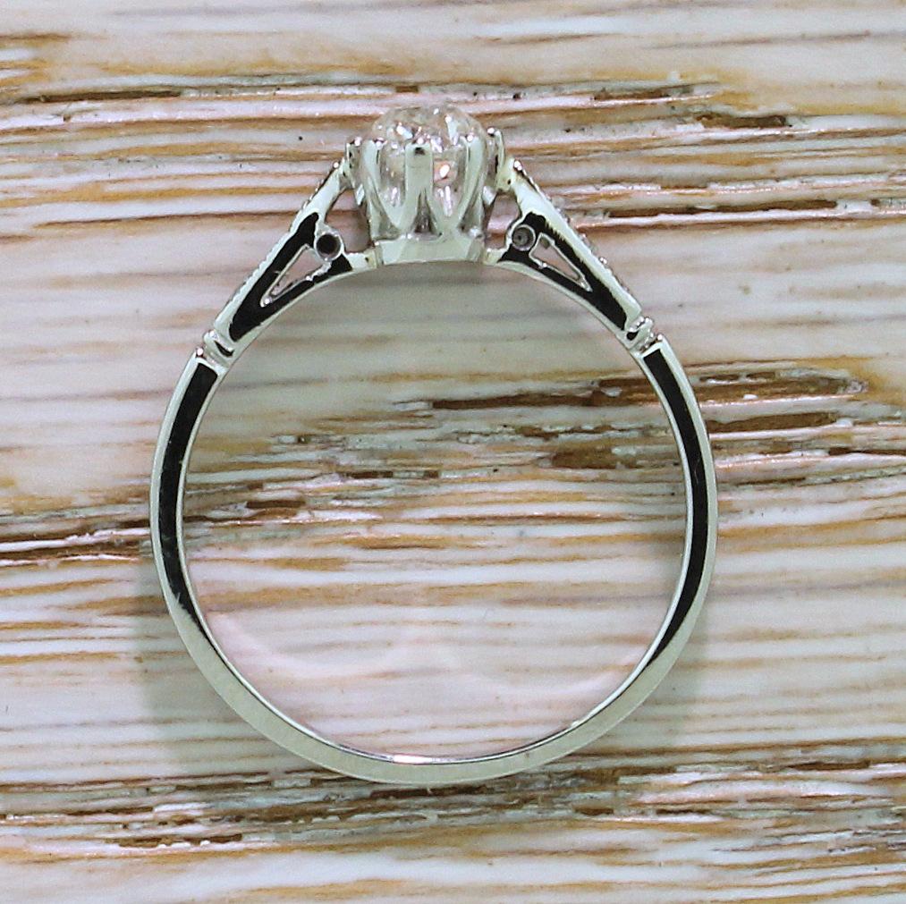 Art Deco 0.52 Carat Old Cut Diamond Platinum Engagement Ring In Good Condition In Essex, GB