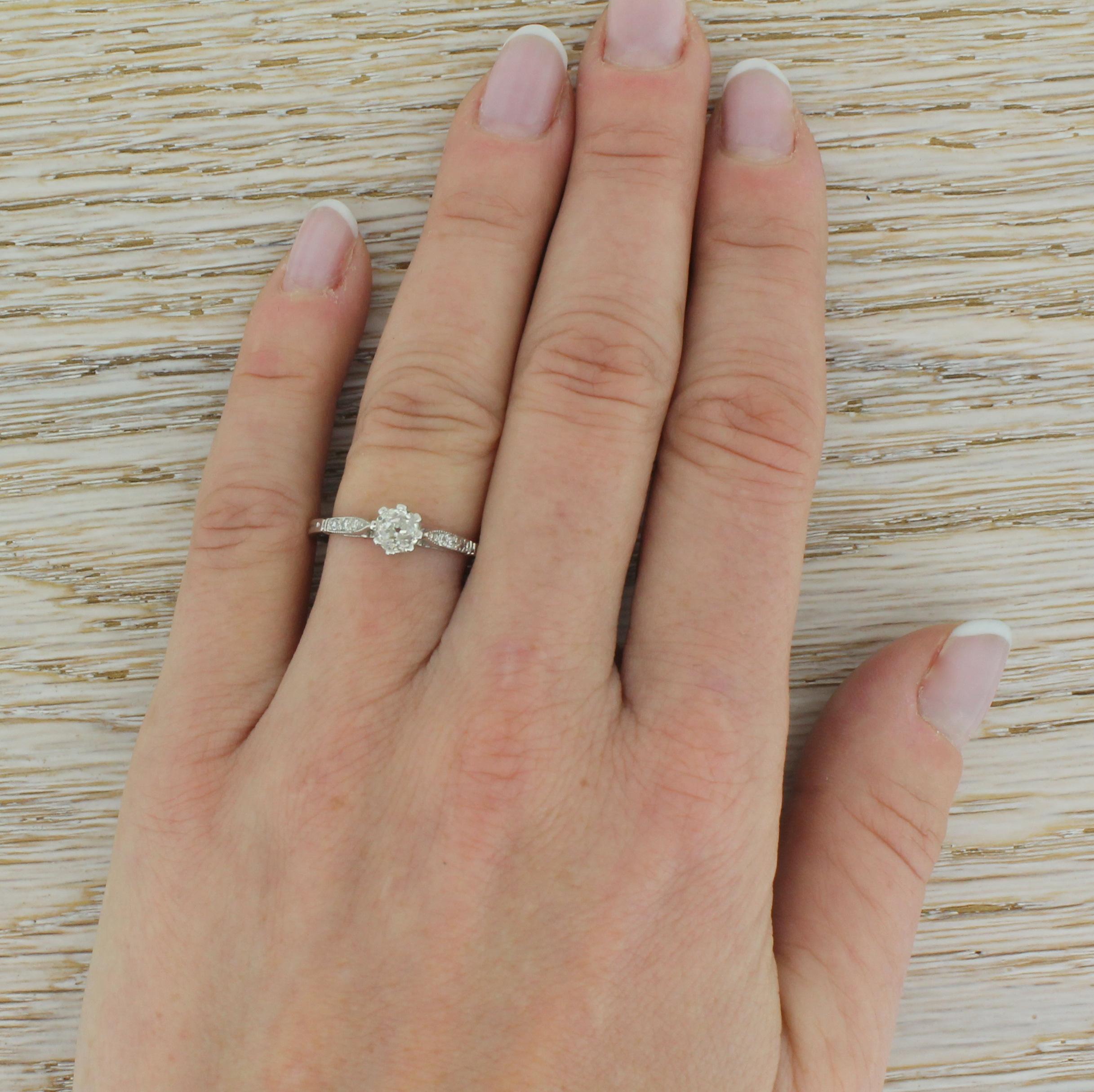 Women's Art Deco 0.52 Carat Old Cut Diamond Platinum Engagement Ring