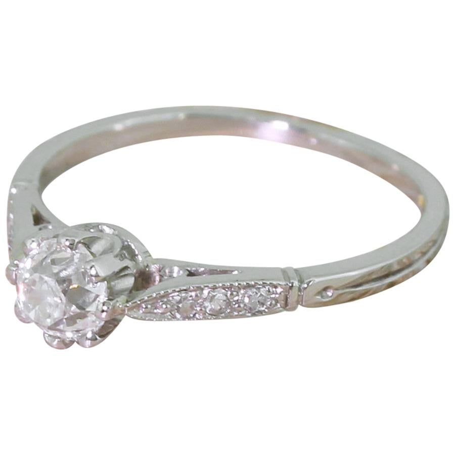 Art Deco 0.52 Carat Old Cut Diamond Platinum Engagement Ring