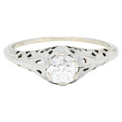 Vintage Art Deco 0.52 Carats Diamond 18 Karat White Gold Trellis Engagement Ring