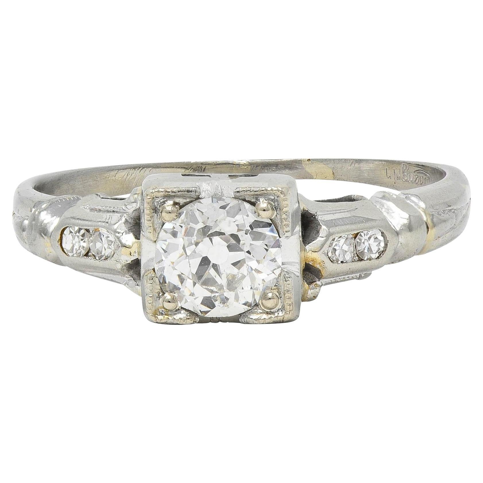 Art Deco 0.52 CTW Diamond 18 Karat White Gold Vintage Lotus Engagement Ring