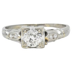 Art Deco 0.52 CTW Diamond 18 Karat White Gold Vintage Lotus Engagement Ring
