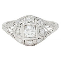 Art Deco 0,52 CTW Diamant Platin Vintage Weizen Bombé Verlobungsring