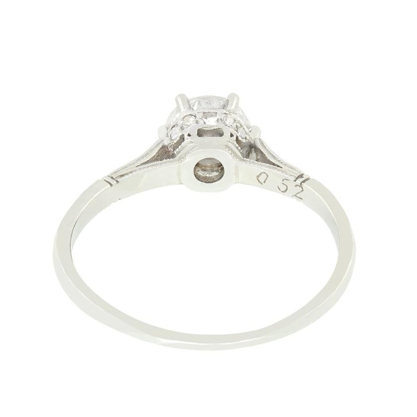 Taglio antico europeo Solitario di diamanti Art Deco da 0,52 carati, 1920 ca. in vendita