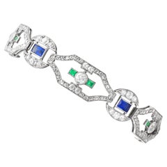 Art Deco 0.52Ct Emerald, 2.00Ct Sapphire, 4.46Ct Diamond and Platinum Bracelet
