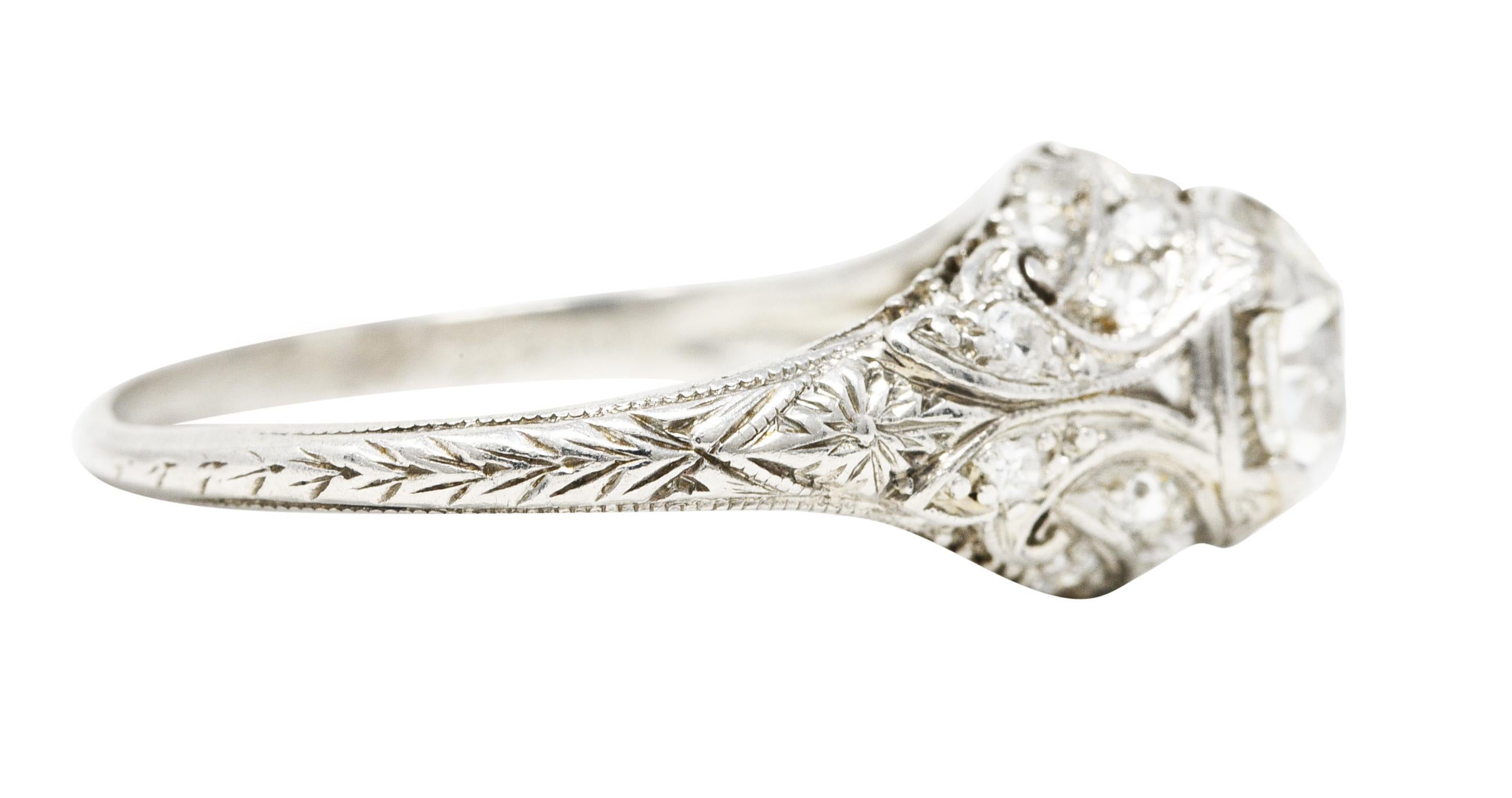 Old Mine Cut Art Deco 0.53 Carat Old Mine Diamond Platinum Orange Blossom Engagement Ring