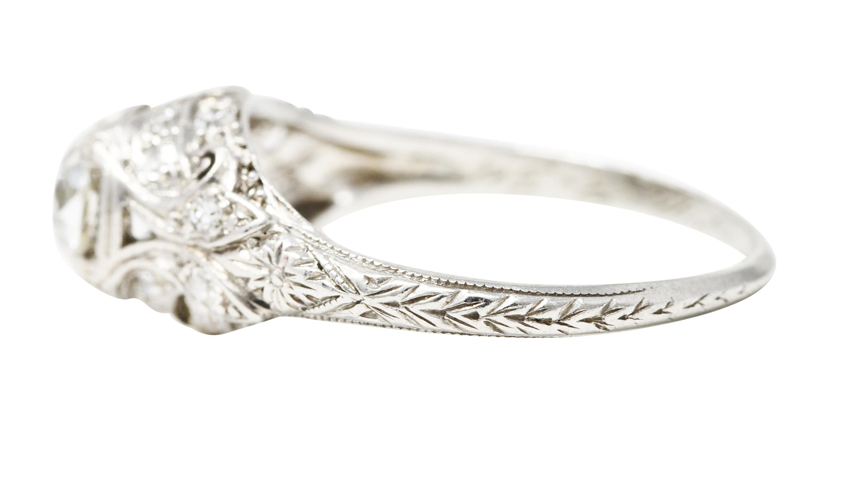 Women's or Men's Art Deco 0.53 Carat Old Mine Diamond Platinum Orange Blossom Engagement Ring