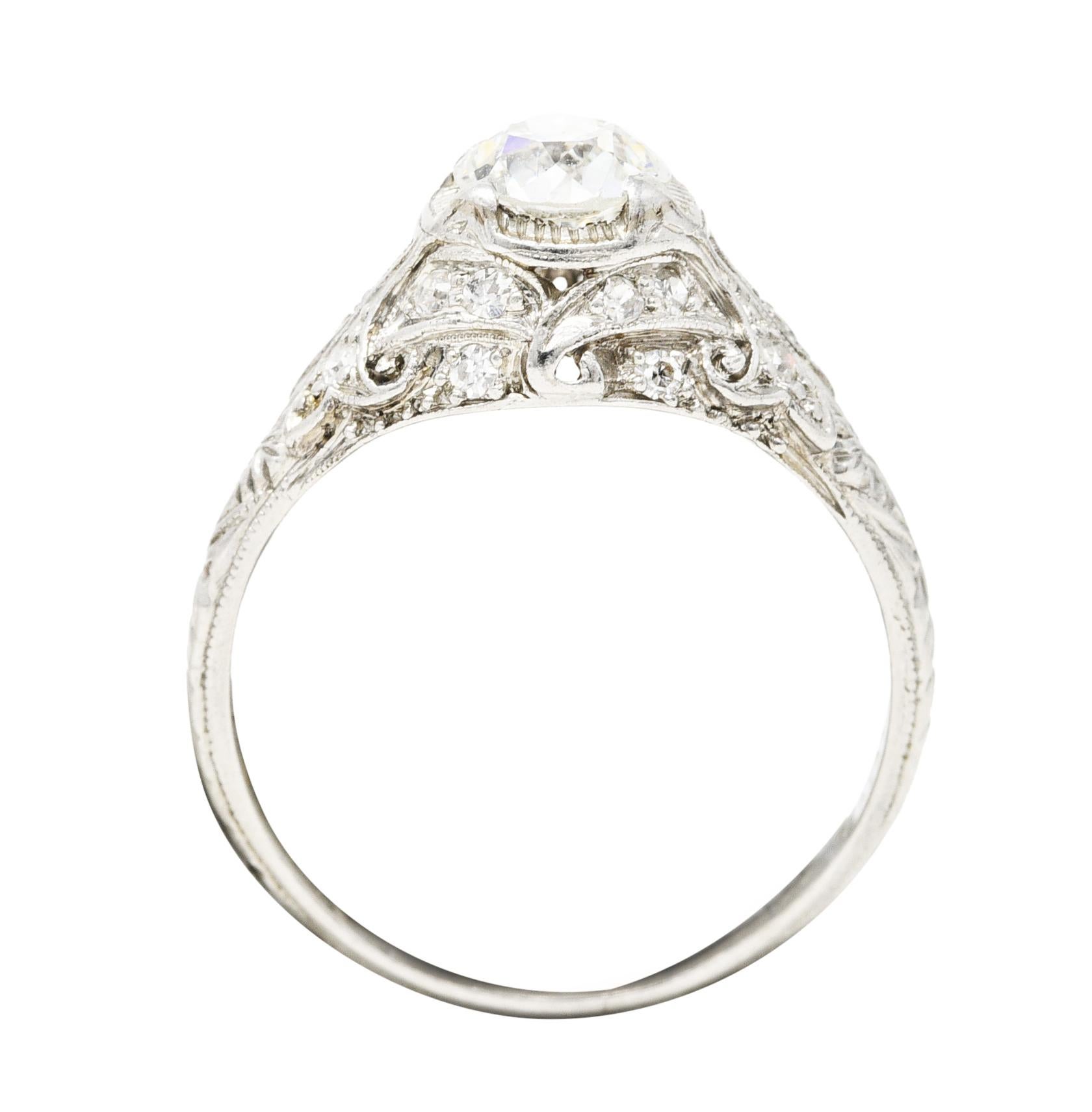Art Deco 0.53 Carat Old Mine Diamond Platinum Orange Blossom Engagement Ring 2