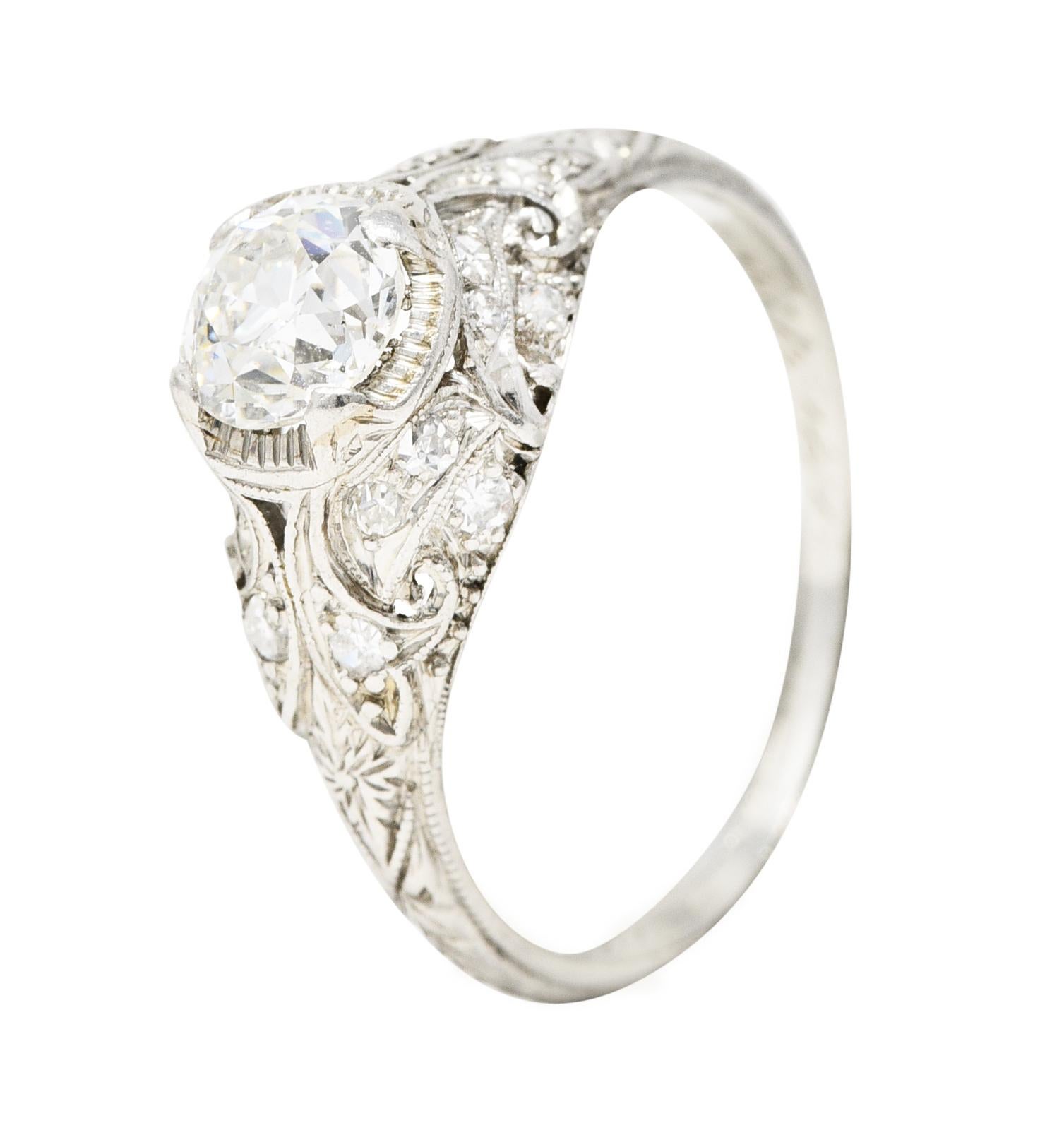 Art Deco 0.53 Carat Old Mine Diamond Platinum Orange Blossom Engagement Ring 3