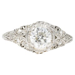 Vintage Art Deco 0.53 Carat Old Mine Diamond Platinum Orange Blossom Engagement Ring