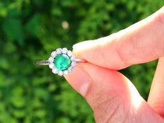 Art Deco 0.54 Carat Emerald 0.24 Carat Diamond Platinum Ring