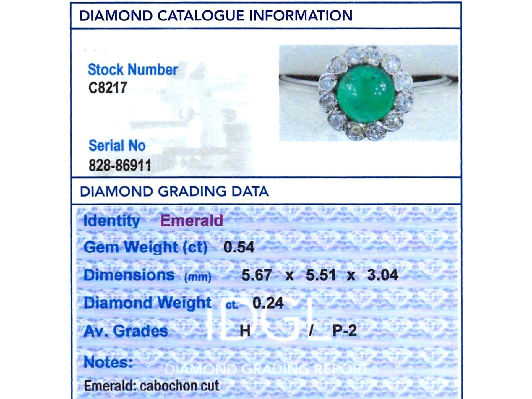 Platin-Kleidring, Art déco 0,54 Karat Smaragd 0,24 Karat Diamant Platin im Angebot 1