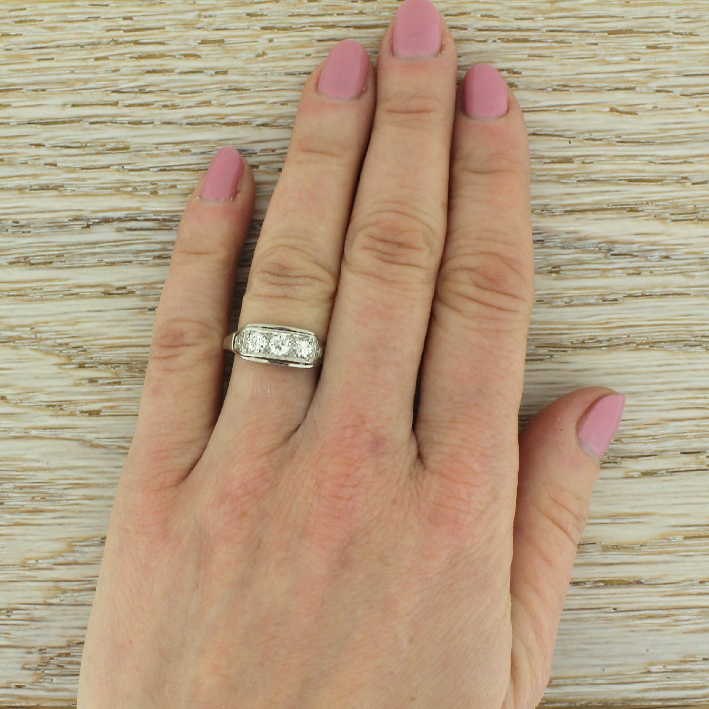 Women's Art Deco 0.54 Carat Old Cut Diamond Trilogy Ring