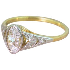 Retro Art Deco 0.54 Carat Old Marquise Cut Diamond Engagement Ring