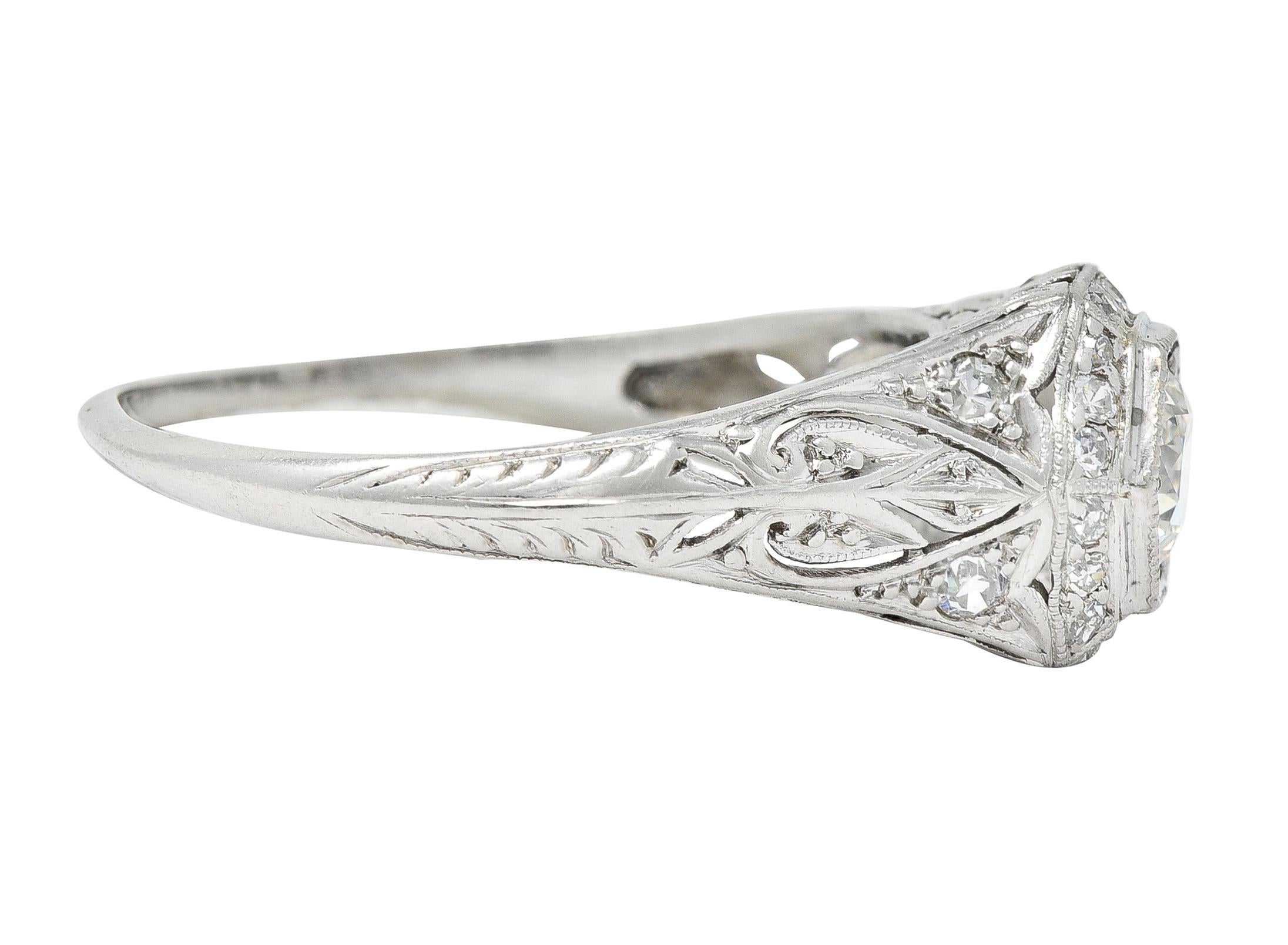 Art Deco 0,54 Karat Diamant-Verlobungsring aus Platin mit alteuropäischem Schliff und antikem Platin (Alteuropäischer Schliff) im Angebot