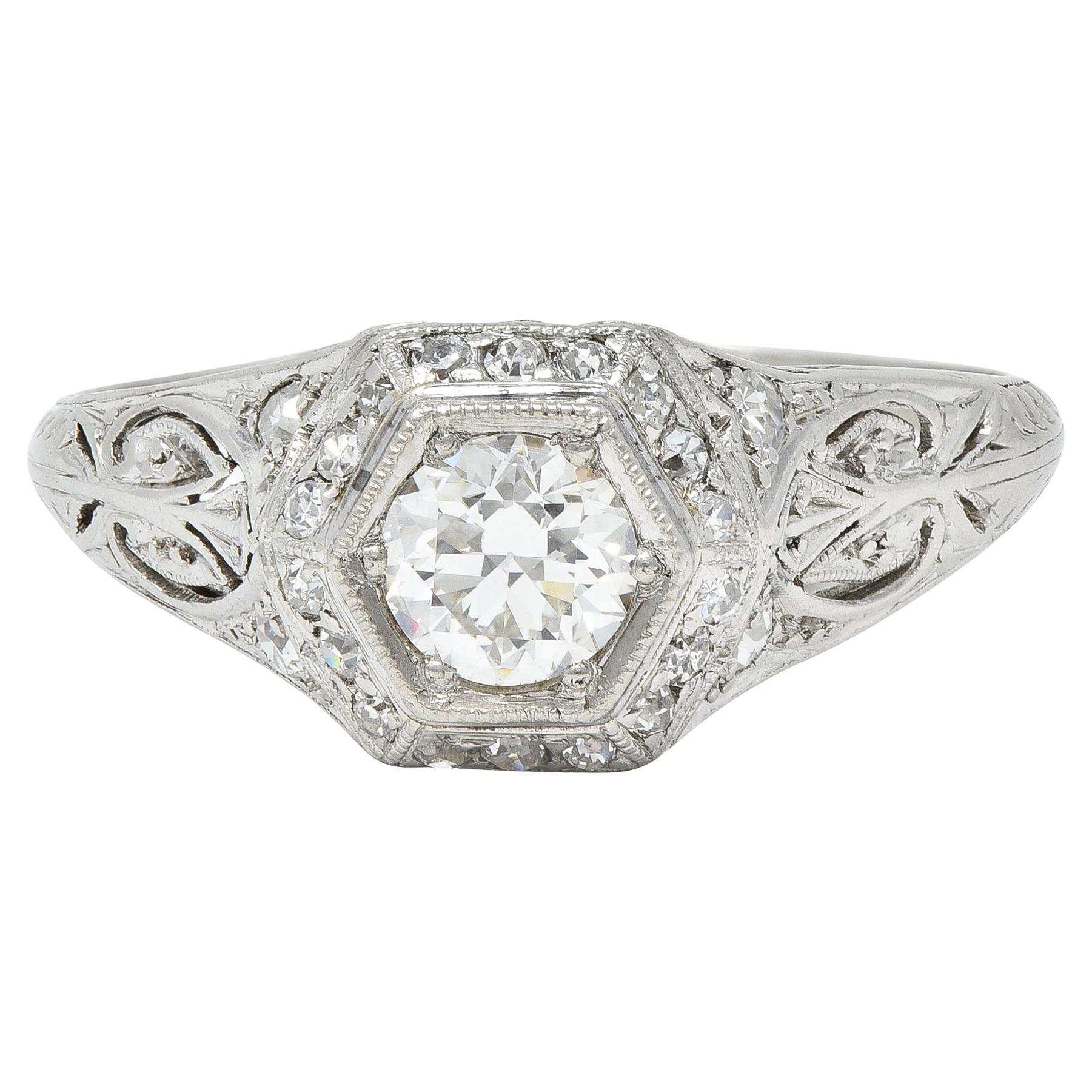 Art Deco 0,54 Karat Diamant-Verlobungsring aus Platin mit alteuropäischem Schliff und antikem Platin im Angebot