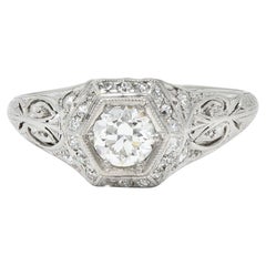 Art Deco 0,54 Karat Diamant-Verlobungsring aus Platin mit alteuropäischem Schliff und antikem Platin