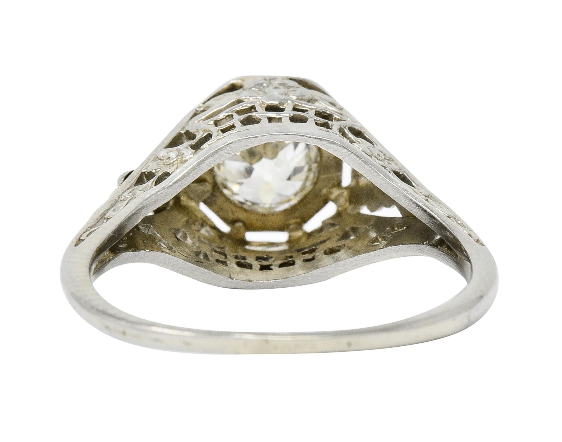 Art Deco 0.55 Carat Diamond 18 Karat White Gold Engagement Ring In Good Condition In Philadelphia, PA