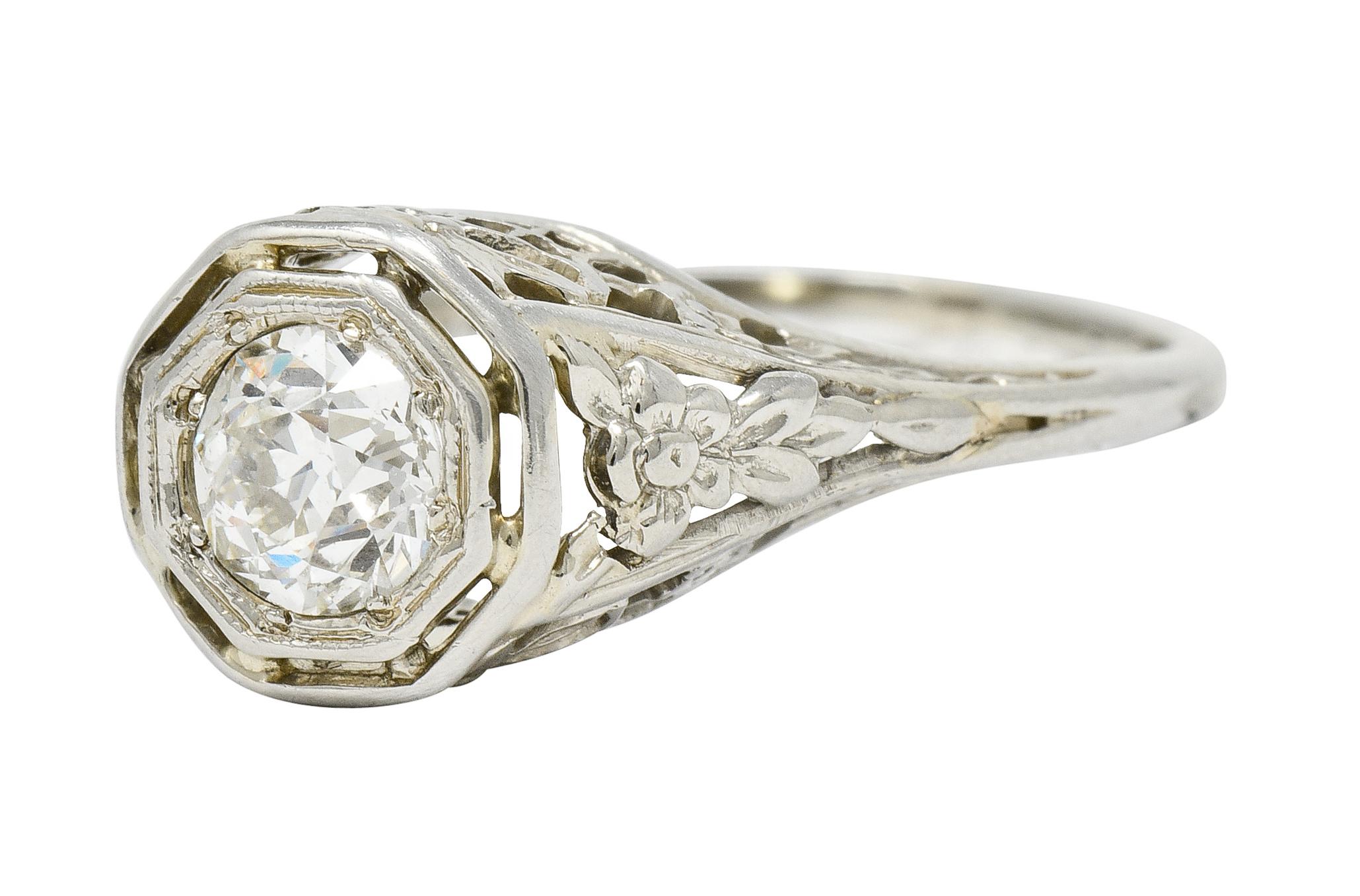 Art Deco 0.55 Carat Diamond 18 Karat White Gold Engagement Ring 1