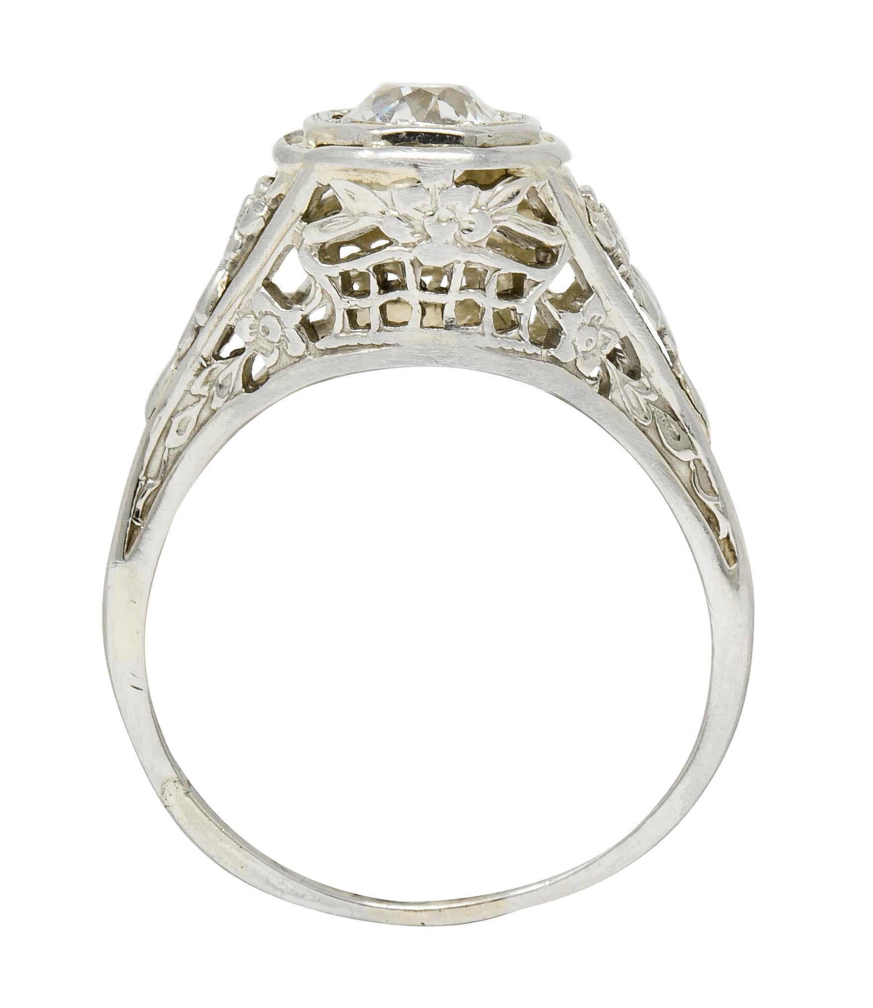 Art Deco 0.55 Carat Diamond 18 Karat White Gold Engagement Ring 2