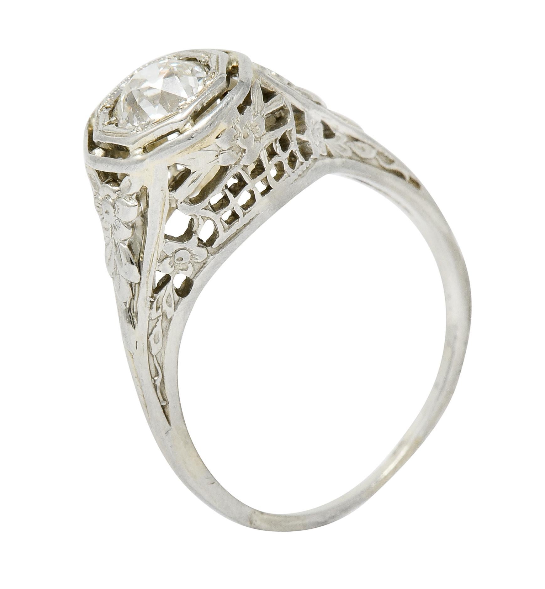 Art Deco 0.55 Carat Diamond 18 Karat White Gold Engagement Ring 4