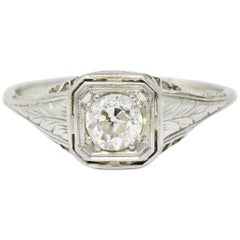 Art Deco 0.55 Carat Diamond 18 Karat White Gold Engagement Ring