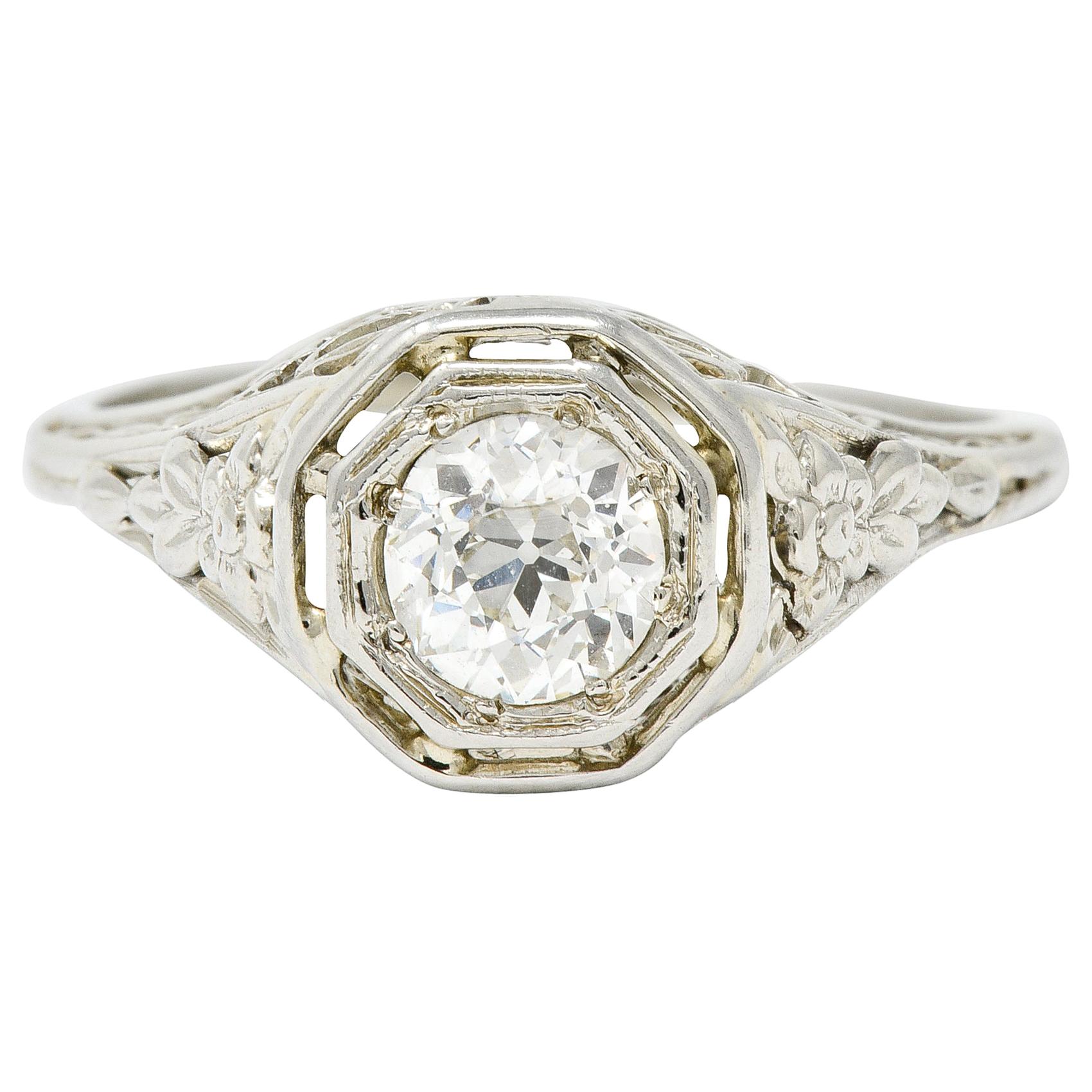 Art Deco 0.55 Carat Diamond 18 Karat White Gold Engagement Ring