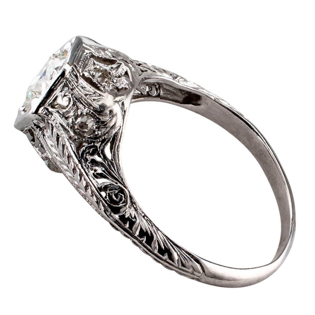 Round Cut Art Deco 0.55 Carat Diamond Platinum Engagement Ring