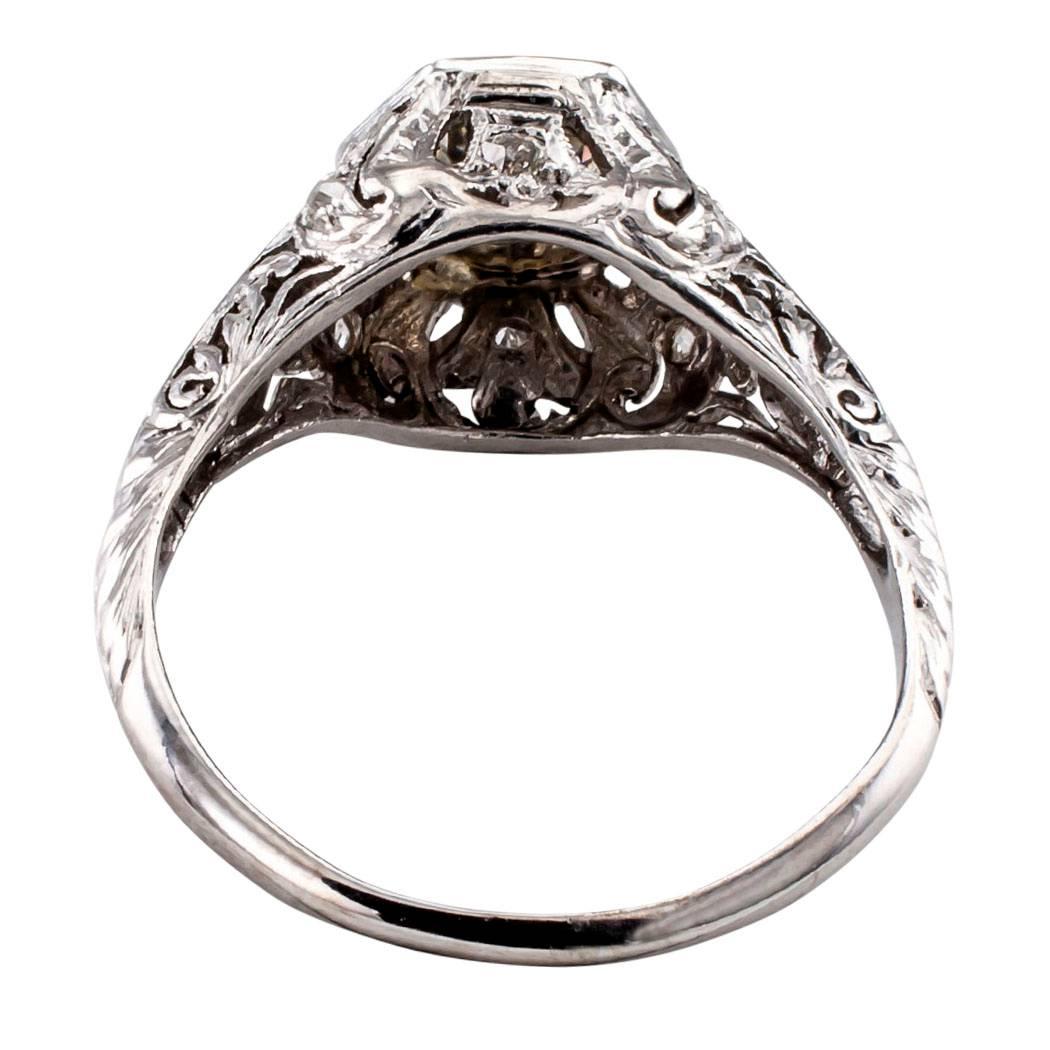 Art Deco 0.55 Carat Diamond Platinum Engagement Ring In Good Condition In Los Angeles, CA