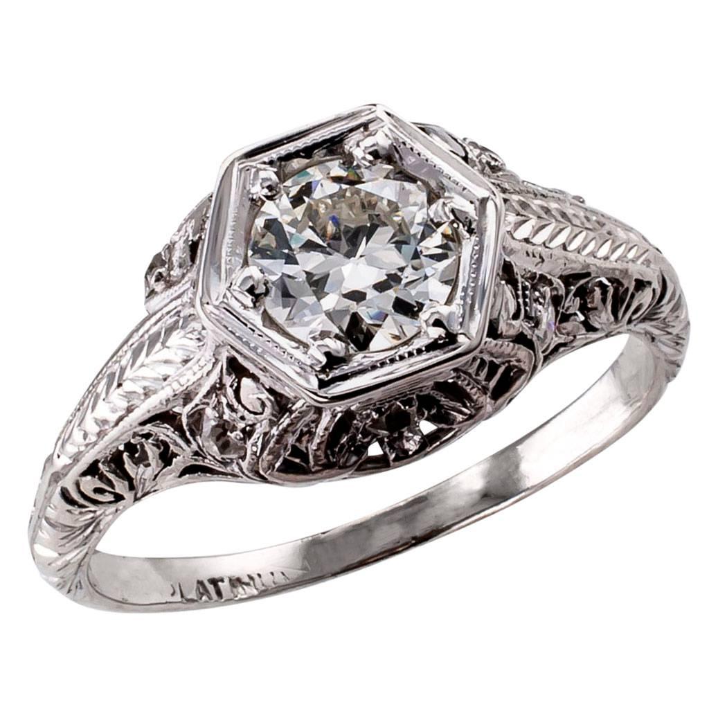 Art Deco 0.55 Carat Diamond Platinum Engagement Ring